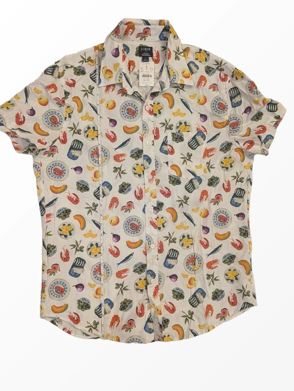 J. Crew White Short-Sleeve Button-Down with Multicolor